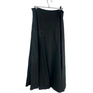 Autograph A Line Maxi Linen Blend Skirt Women 10 Black Beaded Detail Minimal